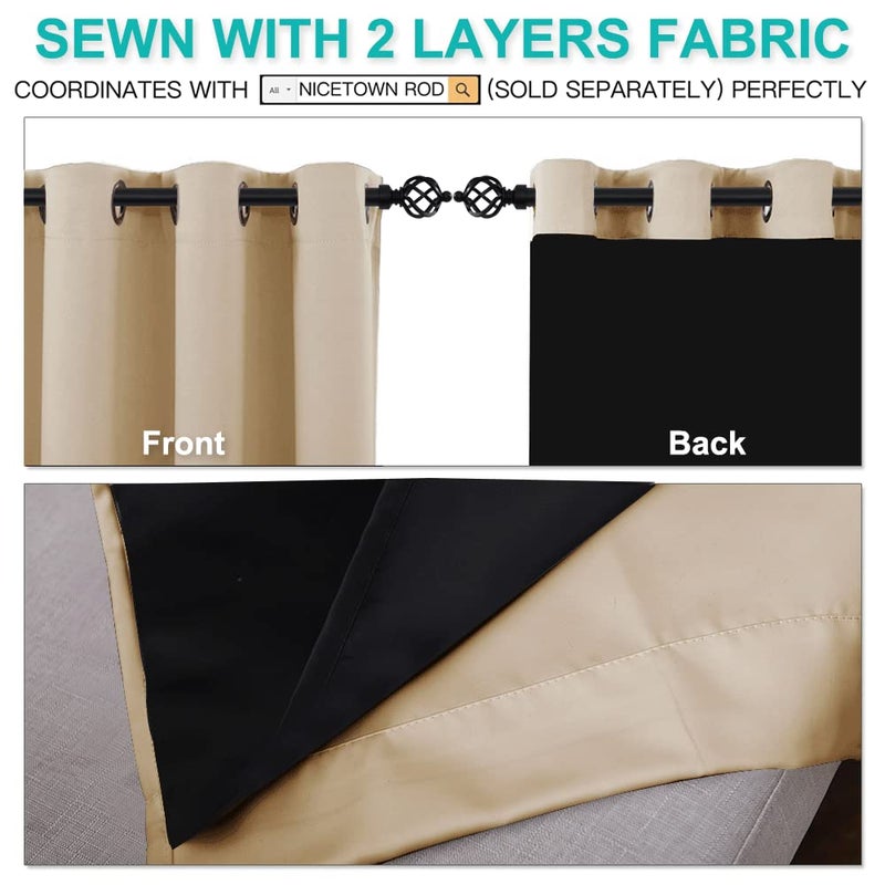 NICETOWN Thermal Insulated 100% Blackout Curtains, Sound Reducing Drapes with Black Backing, Full Light Blocking Panels for Patio Sliding Door (Biscotti Beige, 1 Pair, 52 inches x 108 inches) - Image 5
