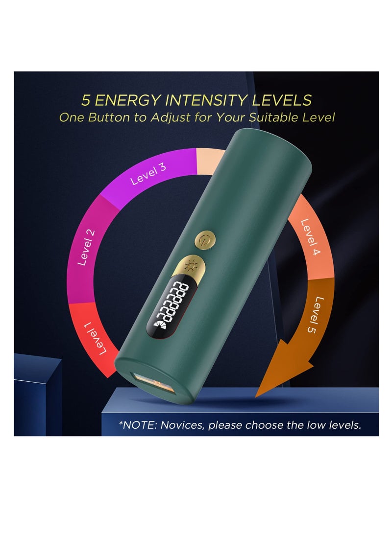 Excefore IPL Hair Removal Device Permanent Painless Cylindrical Laser Hair Removal with 2 Modes and 5 Levels for Men and Women Body, Face, Bikini, Home Use (Green) - Image 5