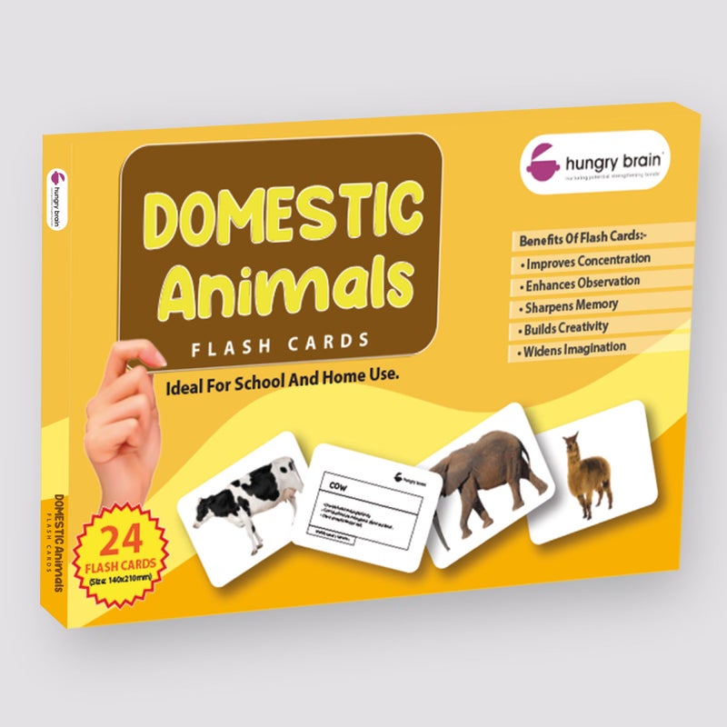 Hungry Brain Domestic Animals Flash Cards for Toddlers (24 Double-Sided Cards) | Real Picture Learning Flashcards for Kids Ages 1â€“4 | Early Learning, Preschool & Montessori Educational Toy - Image 1