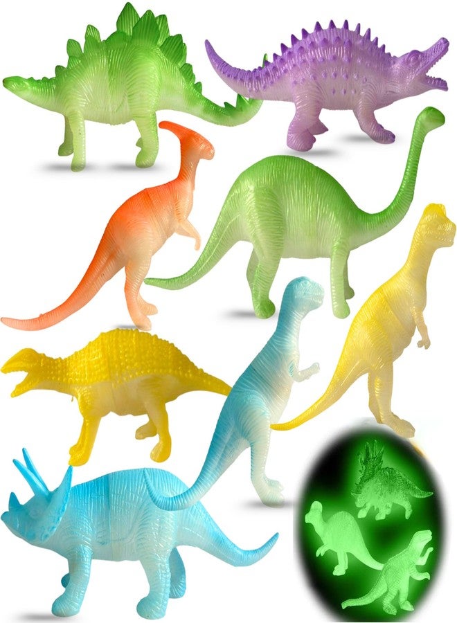 Mallexo مجموعة ألعاب ديناصورات ما قبل التاريخ واقعية من ماليكسو، 8 قطع، حجم كبير، للأطفال | مجموعة ألعاب ديناصورات متوهجة في الغابة ليلاً، هدية عيد ميلاد للأولاد والبنات، عناصر تعليمية وتزيينية - Image 1
