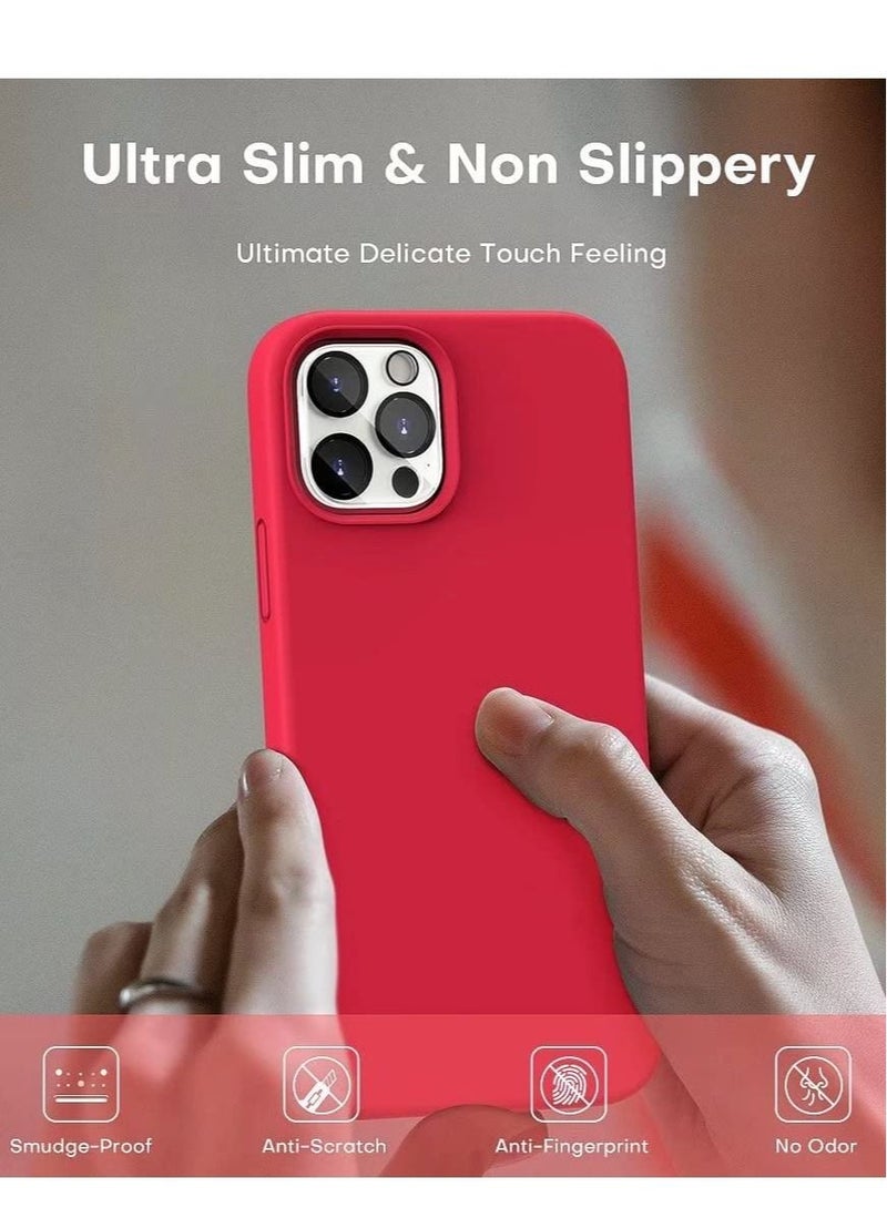 [5 in 1 for iPhone 14 Pro Max Case, with 2 Pack Screen Protector + 2 Pack Camera Lens Protector, Liquid Silicone Slim Shockproof Phone Cover [Anti-Scratch] [Drop Protection], Red - Image 2