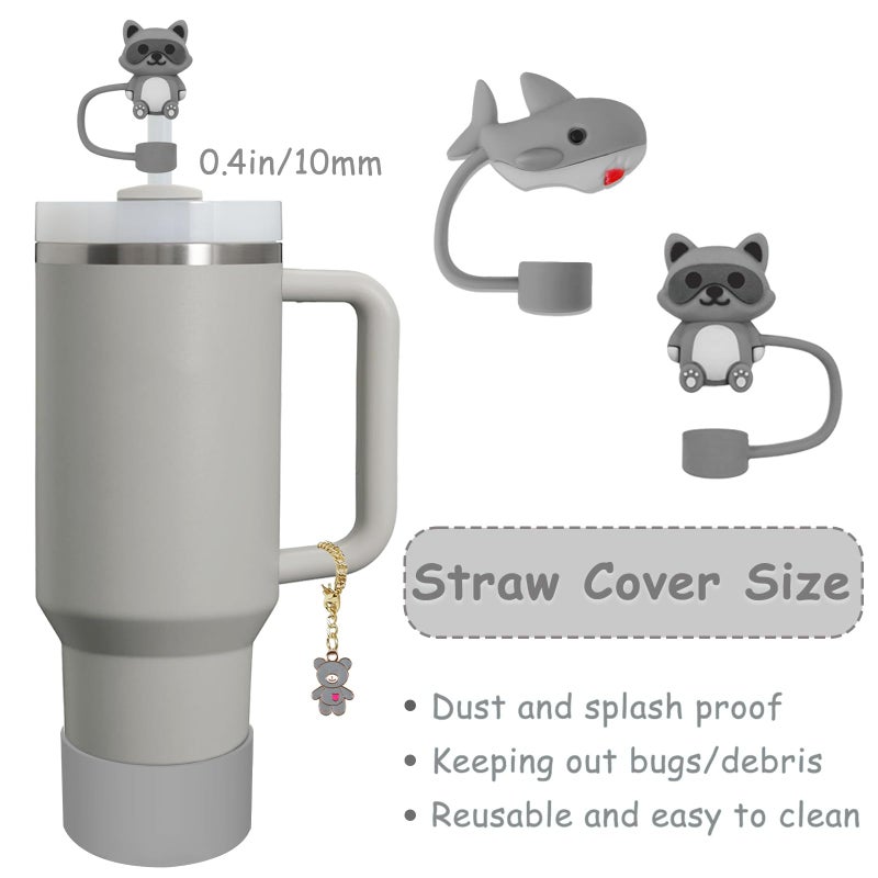 vikgle Stanley Cup Accessories Set,Including 2 Pcs 0.4in Straw Cover, 1 Silicone Spill-Proof Stopper, 1 Cute Handle Charm, 1 Silicone Boot Fits Stanley 40&30 Oz Tumbler (Grey) - Image 2