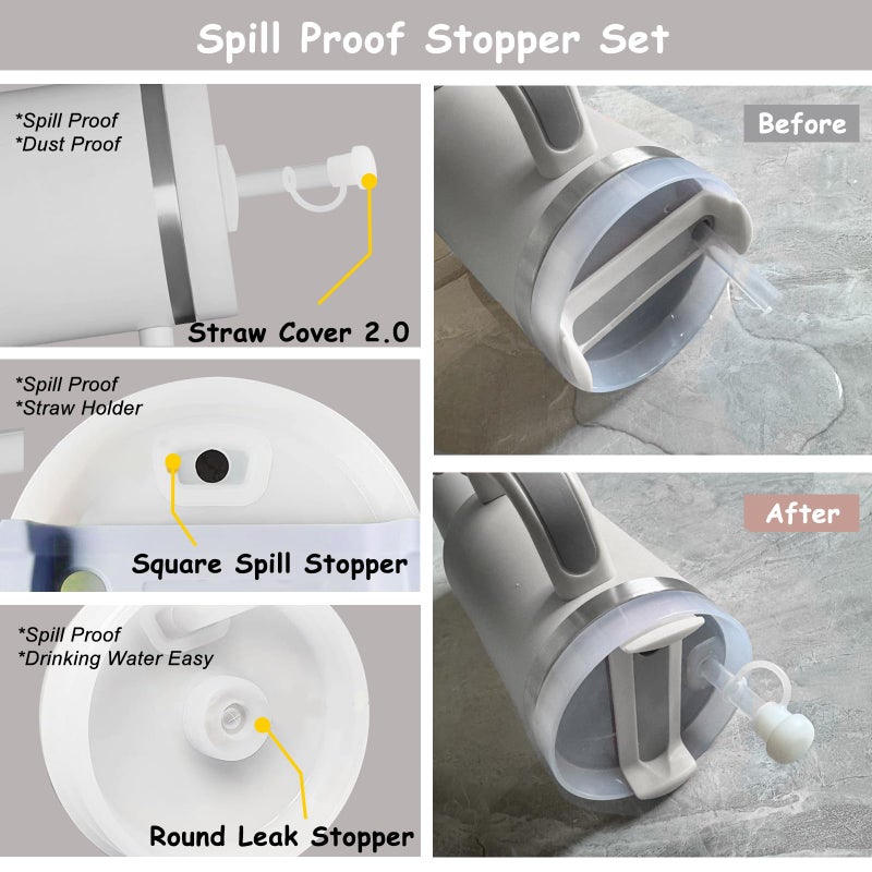 vikgle Stanley Cup Accessories Set,Including 2 Pcs 0.4in Straw Cover, 1 Silicone Spill-Proof Stopper, 1 Cute Handle Charm, 1 Silicone Boot Fits Stanley 40&30 Oz Tumbler (Grey) - Image 5