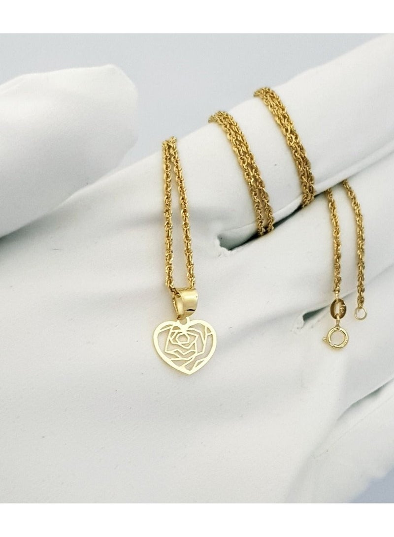 Hamsa.ae 18K Pure Gold Heart With Flower Design Necklace GNK1310 - Image 4