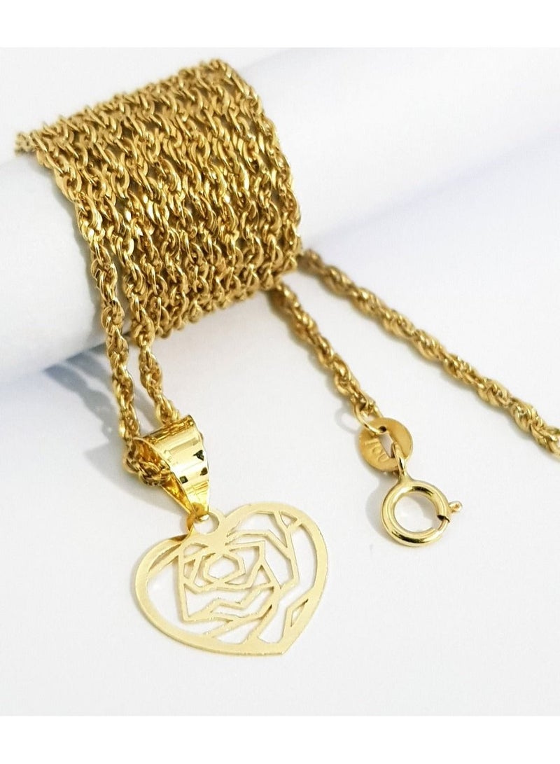 Hamsa.ae 18K Pure Gold Heart With Flower Design Necklace GNK1310 - Image 3