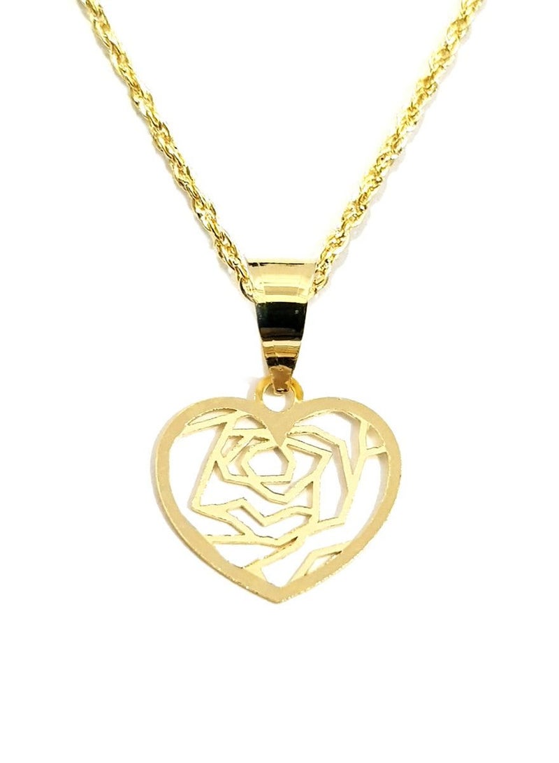 Hamsa.ae 18K Pure Gold Heart With Flower Design Necklace GNK1310 - Image 1