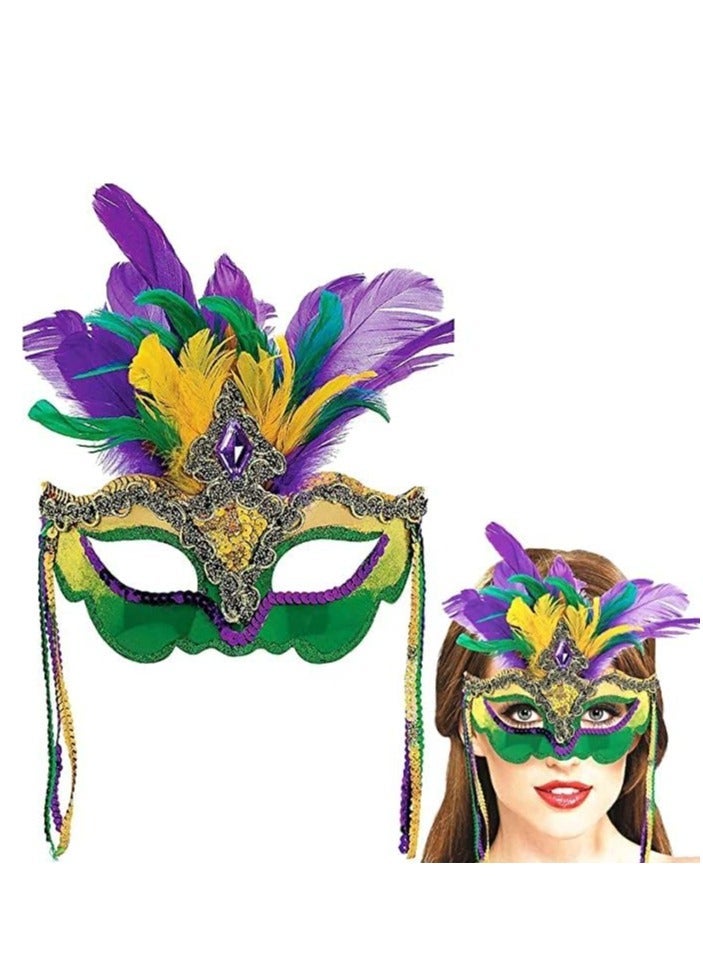 Masquerade Mask for Women, Mardi Gras Masquerade Mask with Feathers Venetian Mask for Masquerades Cosplay Party Specially for Costume - Image 1