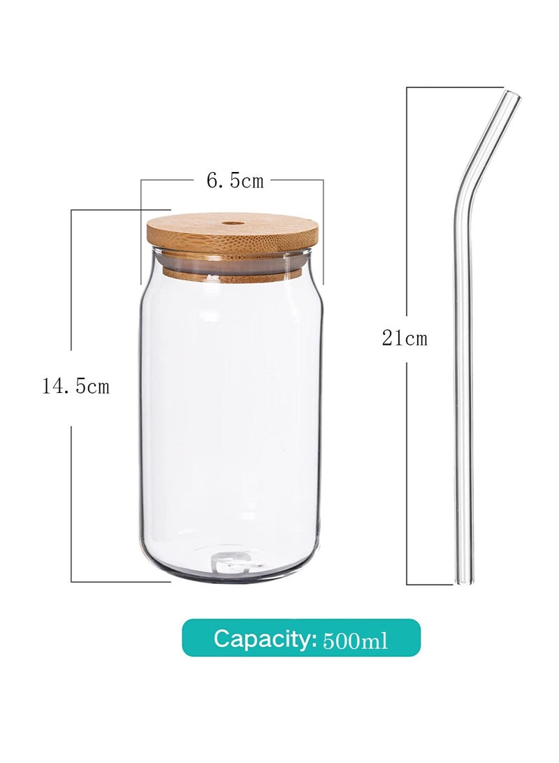 كاست ويف علب زجاجية بغطاء من الخيزران ، زجاج على شكل علبة ، أكواب زجاجية ، كوب ماء شفاف ، كوب عصير مع مصاصة للماء ومشروب مختلط لأي مشروب وأي مناسبة (500 مل) - Image 4