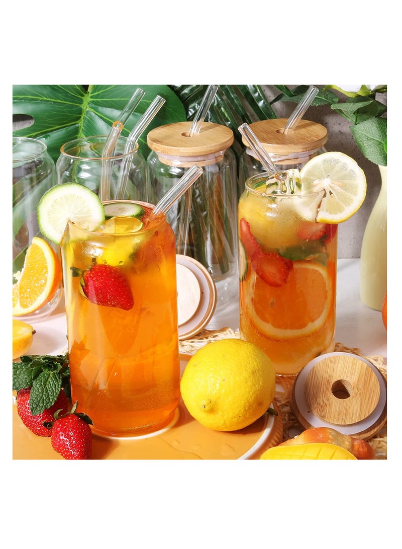 كاست ويف علب زجاجية بغطاء من الخيزران ، زجاج على شكل علبة ، أكواب زجاجية ، كوب ماء شفاف ، كوب عصير مع مصاصة للماء ومشروب مختلط لأي مشروب وأي مناسبة (500 مل) - Image 2