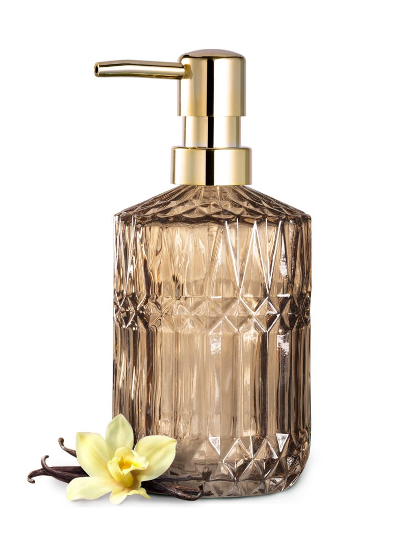 Clear Glass Soap Dispenser with ABS Plastic Pump, Crystal Makeup Dispenser, Kitchen Sink, Bathroom (Brown)  - Image 1