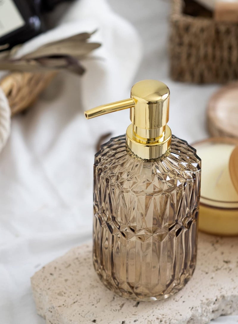 Clear Glass Soap Dispenser with ABS Plastic Pump, Crystal Makeup Dispenser, Kitchen Sink, Bathroom (Brown)  - Image 5