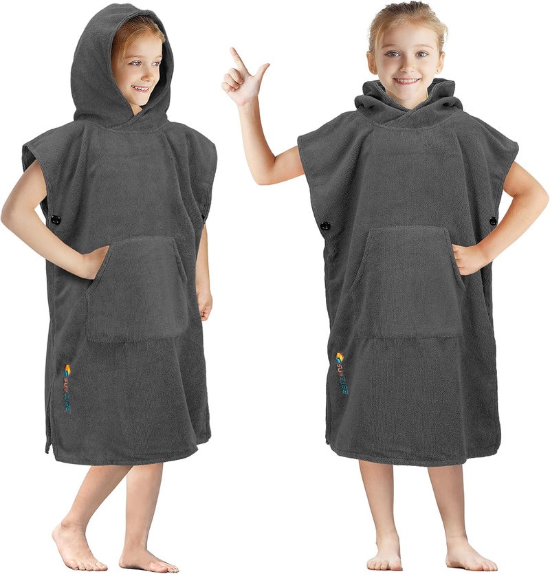 Suncube Kids Changing Robe Surf Poncho, Kids Beach Towels, Hooded Towel for Toddler Bath Pool, Microfiber Quick Dry Wearable Towel Poncho with Hood, Swim Towel for Boys Girls 3-7 Years, Gray - Image 1