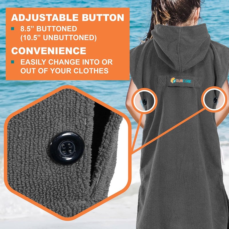 Suncube Kids Changing Robe Surf Poncho, Kids Beach Towels, Hooded Towel for Toddler Bath Pool, Microfiber Quick Dry Wearable Towel Poncho with Hood, Swim Towel for Boys Girls 3-7 Years, Gray - Image 5