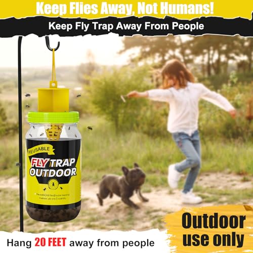 Glovv Reusable Fly Traps Outdoor Bottles, 3 Pack Fly Killer Catcher Jar with 6 Natural Magnet Bait Refills Lure, Flies Bug Insect Trap Control Outdoor Hanging for Outside Barns, Stable, Patio - Image 5