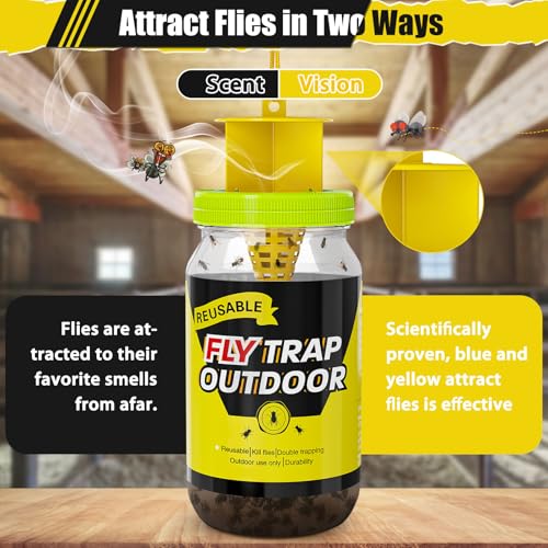 Glovv Reusable Fly Traps Outdoor Bottles, 3 Pack Fly Killer Catcher Jar with 6 Natural Magnet Bait Refills Lure, Flies Bug Insect Trap Control Outdoor Hanging for Outside Barns, Stable, Patio - Image 2