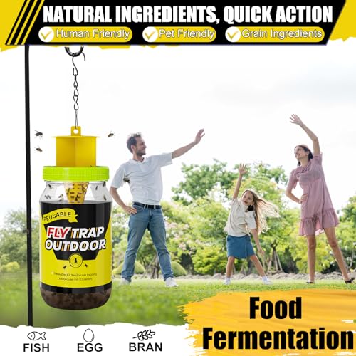 Glovv Reusable Fly Traps Outdoor Bottles, 3 Pack Fly Killer Catcher Jar with 6 Natural Magnet Bait Refills Lure, Flies Bug Insect Trap Control Outdoor Hanging for Outside Barns, Stable, Patio - Image 4