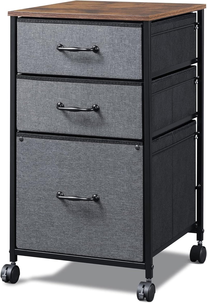 DEVAISE DEVAISE Mobile File Cabinet Rolling Printer Stand with 3 Drawers Fabric Vertical Filing Cabinet fits A4 or Letter Size for Home Office Rustic Brown 