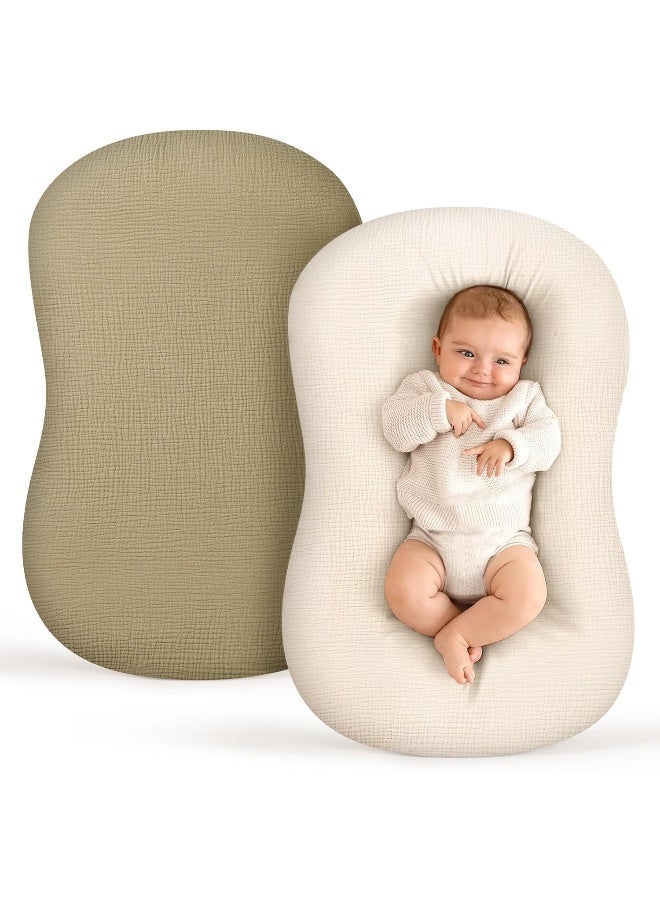 Termichy Baby Lounger Covers for Newborns: Muslin Lounger Pillow Covers Fit for Snuggle Me for Cozy Naps at Home or On The Go - Image 1
