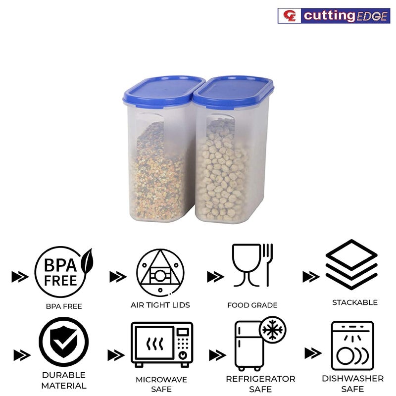 Cutting EDGE airtight Kitchen Stackable BPAFree Modular Design Storage Container Set with Plain lids 1800ml 75 cup60 oz Peppy Blue Set of 2 - Image 2