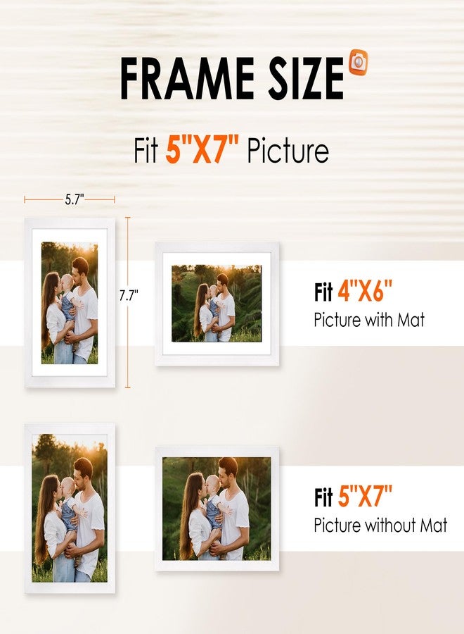 FIXSMITH 5x7 Picture Frame Set of 2, Photo Frame with HD Plexiglass, Display Pictures 4x6 with Mat or 5x7 Without Mat, White Picture Frames Collage for Tabletop or Wall Display - Image 2
