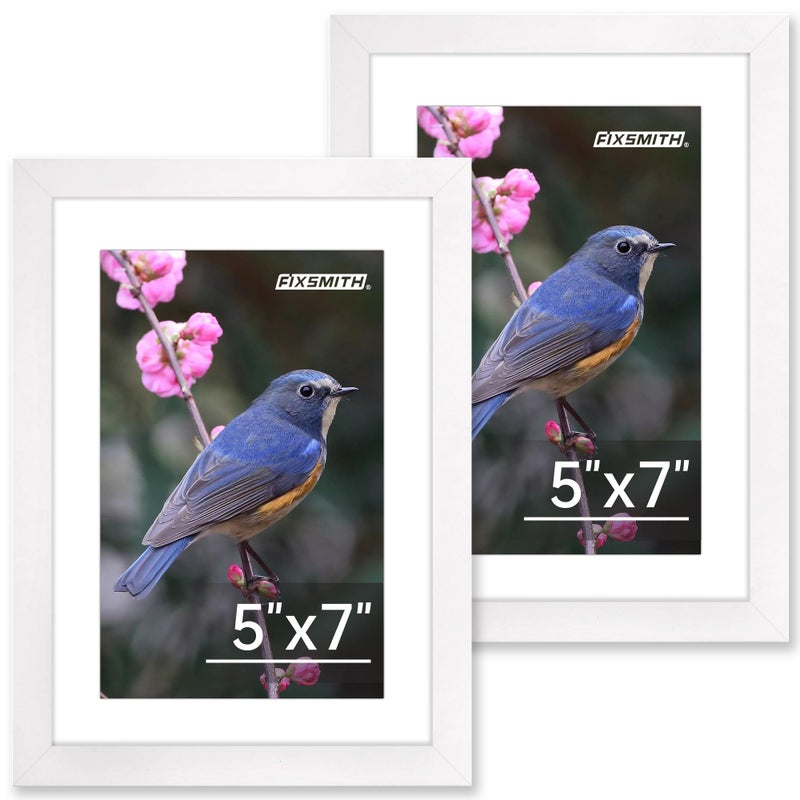 FIXSMITH 5x7 Picture Frame Set of 2, Photo Frame with HD Plexiglass, Display Pictures 4x6 with Mat or 5x7 Without Mat, White Picture Frames Collage for Tabletop or Wall Display - Image 1