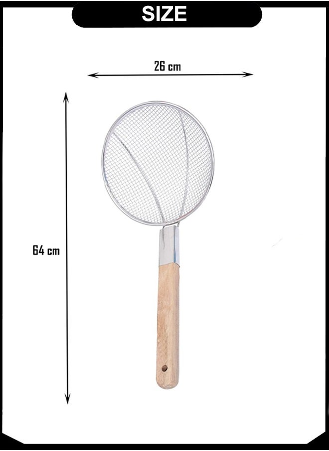 A TO Z 26 cm Stainless Steel Skimmer with Wooden Handle, 64 cm Long – Rust-Resistant Fine Mesh Strainer for Frying Fish, Draining Pasta, and Large Portions  - Image 5