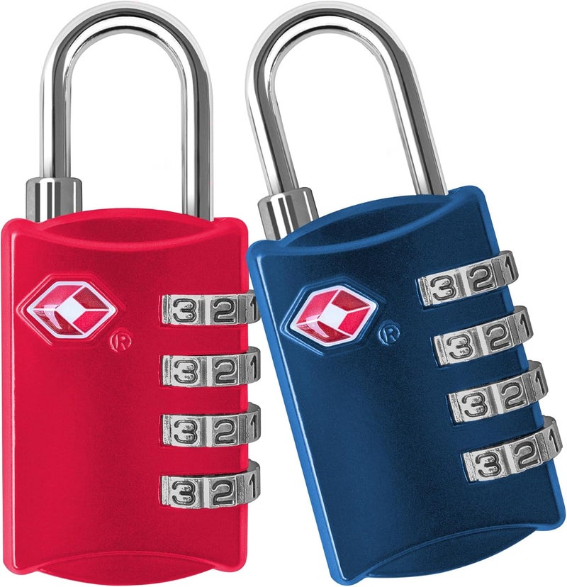 desired tools TSA 4 Digit Combination Steel Padlocks, Red and Blue - 2 Pieces - Image 1