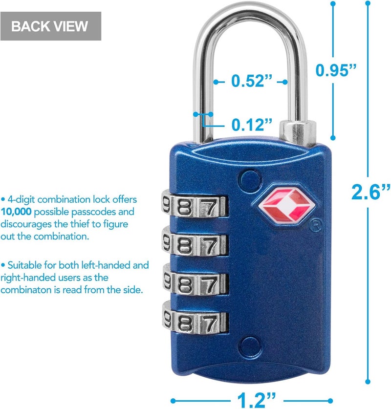 desired tools TSA 4 Digit Combination Steel Padlocks, Red and Blue - 2 Pieces - Image 2