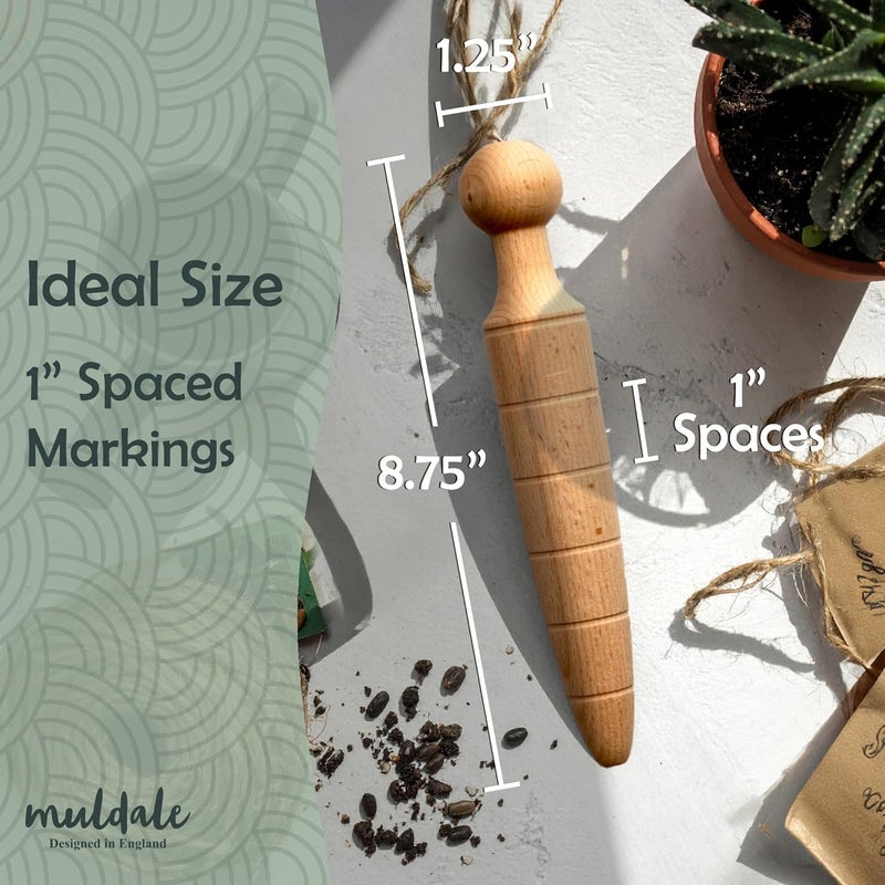 Muldale Garden Dibber Seed Planter Tool – Wooden Seed Dibber for Planting Tapered Gauge Handheld Bulb Planting Tool for Seedlings - Image 5