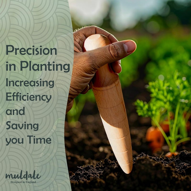 Muldale Garden Dibber Seed Planter Tool – Wooden Seed Dibber for Planting Tapered Gauge Handheld Bulb Planting Tool for Seedlings - Image 3