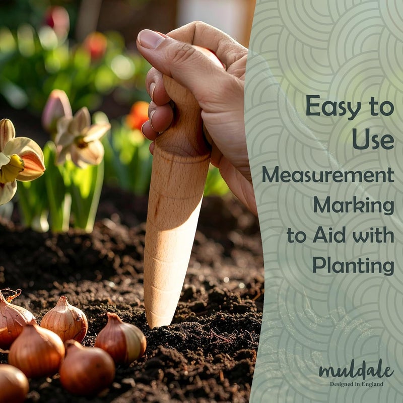 Muldale Garden Dibber Seed Planter Tool – Wooden Seed Dibber for Planting Tapered Gauge Handheld Bulb Planting Tool for Seedlings - Image 4
