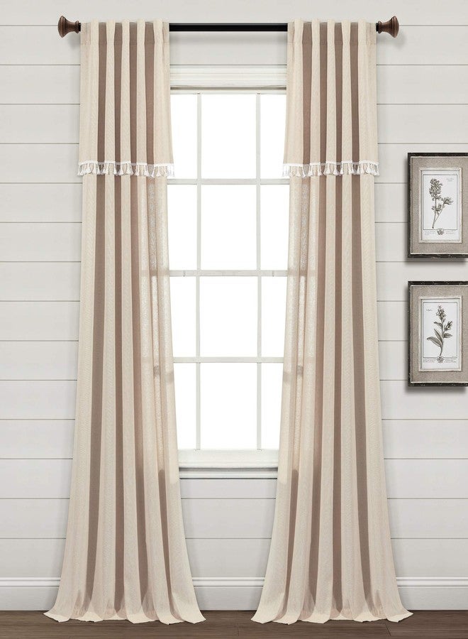 Lush Decor Ivy Tassel Faux Window Curtain Panel Pair, 84" L x 52" W, Dark Linen - Image 1