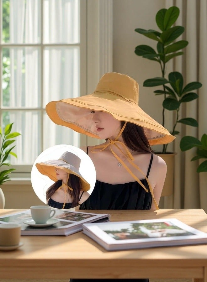 Beautiful New Summer Hat For Women On Seaside Vacation With Large Brim Sun Hat, Double-Sided Windproof Large Brim Sun Hat - Image 3