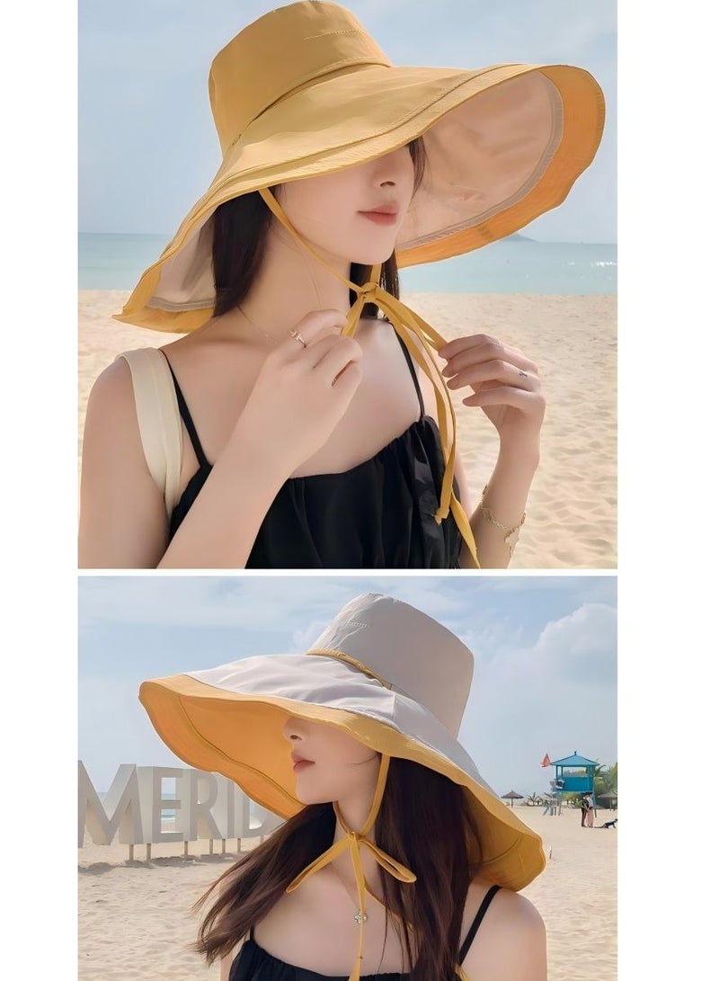 Beautiful New Summer Hat For Women On Seaside Vacation With Large Brim Sun Hat, Double-Sided Windproof Large Brim Sun Hat - Image 1