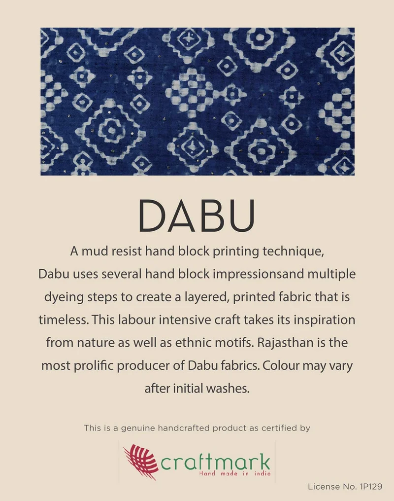 Fabindia Blue Cotton Dabu Printed Slim Fit Mid Placket Shirt