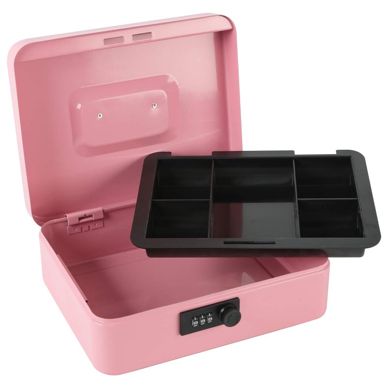 xydled Steel Cash Box Safe with Combination Lock,Money Safe Box with Removable Coin Tray,Large,9.84"x 7.87"x 3.54",Pink - Image 3