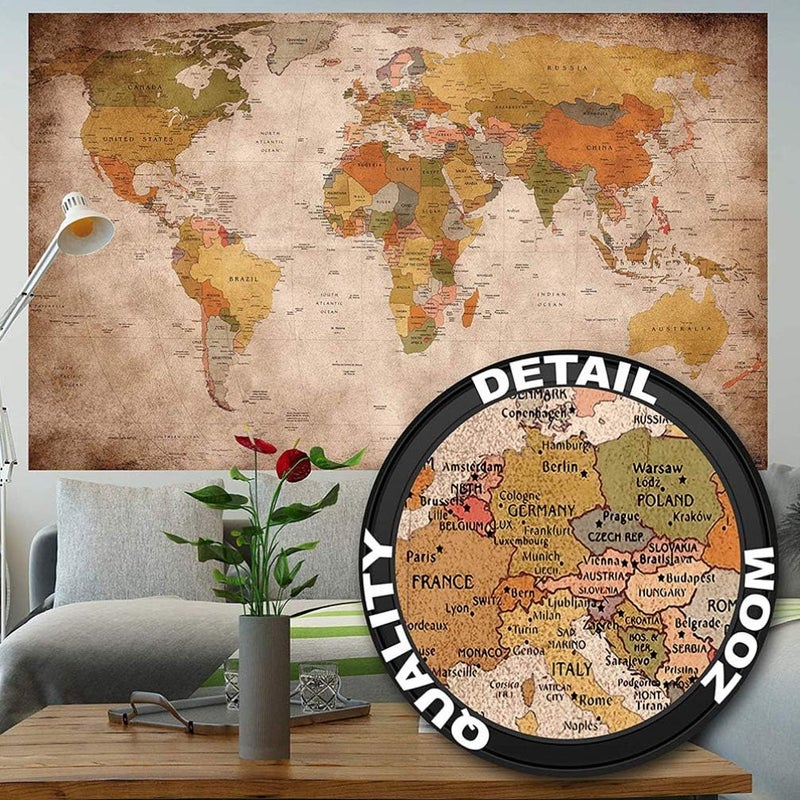 klarako World Map Tapestry Vintage Delicate Printed Wall Hanging Blanket for Living Room Home Kitchen 1pc - Image 3
