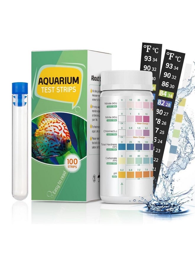 Pawfly 6 In 1 Aquarium Test Strips, 100 Strips Fish Tank Testing Strips For Ph Chlorine Nitrate Nitrite Carbonate And Hardness Water Quality Freshwater Saltwater Test Kits  - Image 1