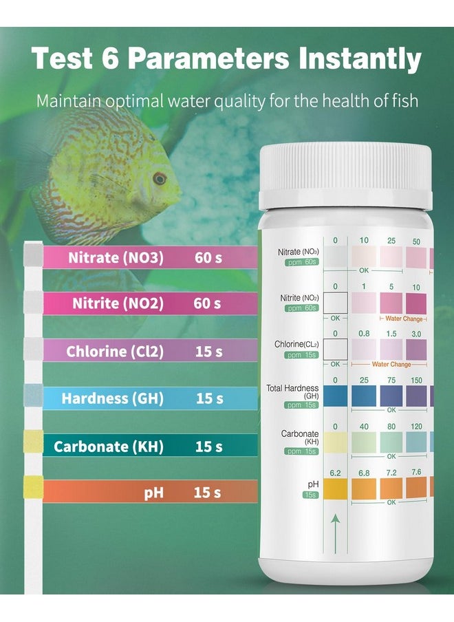 Pawfly 6 In 1 Aquarium Test Strips, 100 Strips Fish Tank Testing Strips For Ph Chlorine Nitrate Nitrite Carbonate And Hardness Water Quality Freshwater Saltwater Test Kits  - Image 3