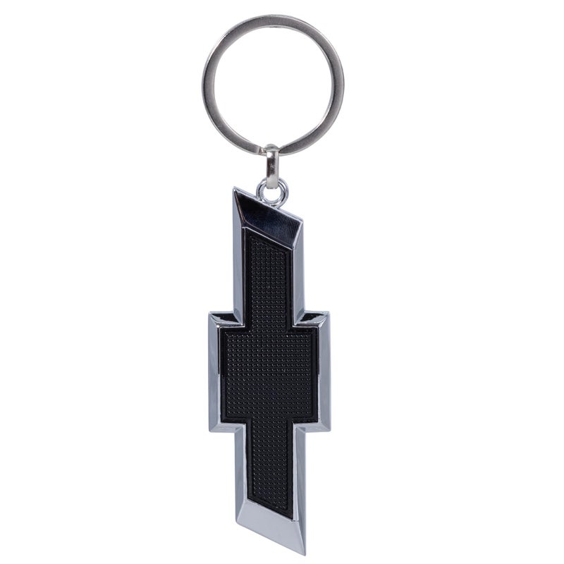 Plasticolor 004577R01 Chevrolet Textured Black and Chrome Bowtie Enamel Key Chain - Image 1