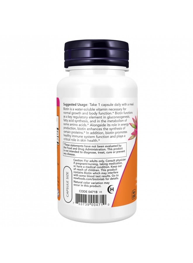 now Biotin 5,000 mcg, Amino Acid Metabolism, Energy Production, 60 Veg Capsules - Image 3