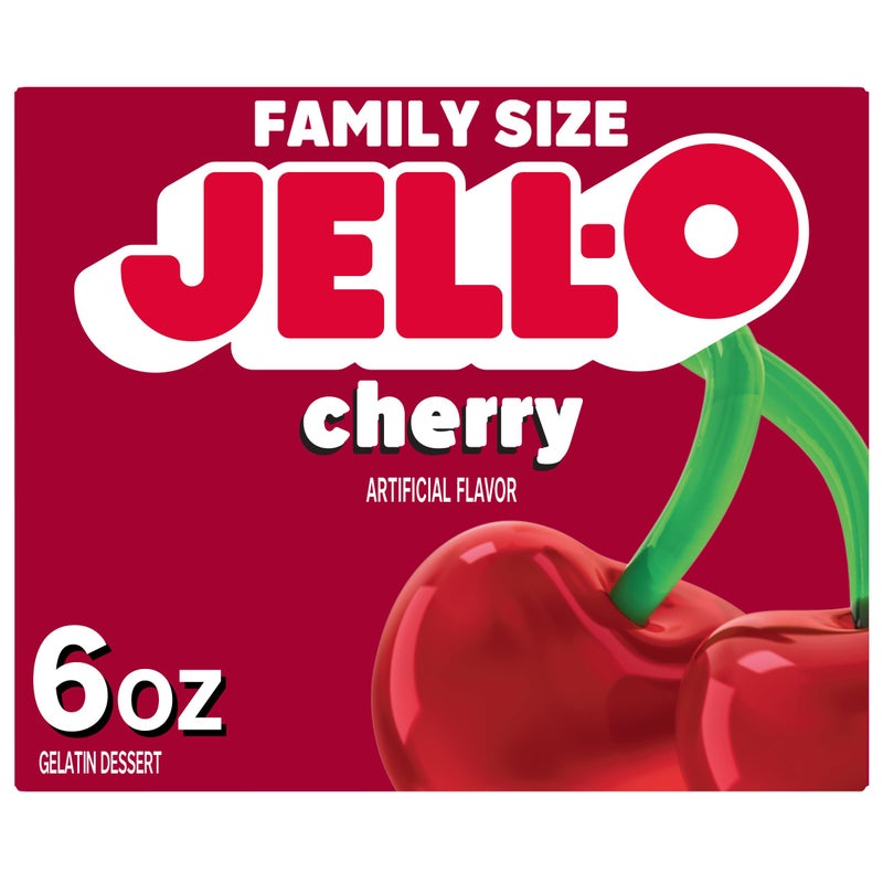 Jell-O JellO Cherry Gelatin Dessert Mix Family Size 6 oz Box - Image 3