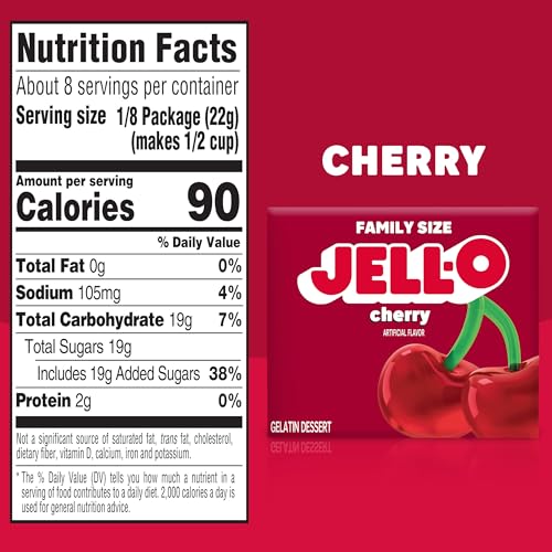 Jell-O JellO Cherry Gelatin Dessert Mix Family Size 6 oz Box - Image 5