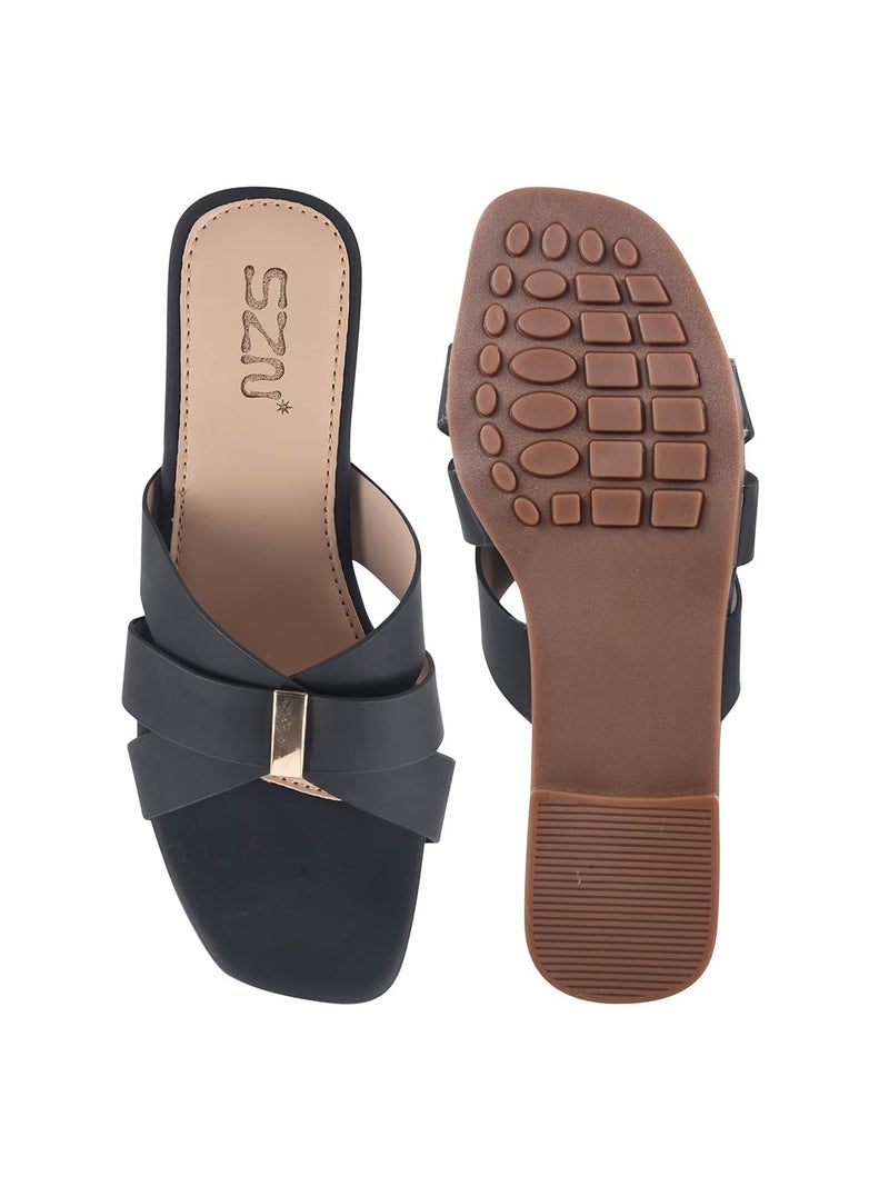 NZS Women's BlackStylish Flat Sandals | Comfortable for Casual, Party & Office Footwear-EU38 - Image 5