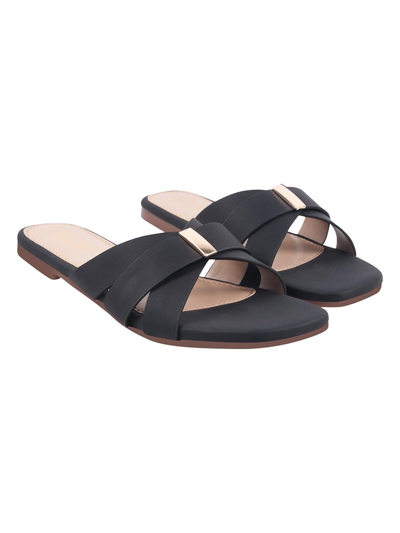 NZS Women's BlackStylish Flat Sandals | Comfortable for Casual, Party & Office Footwear-EU38 - Image 1