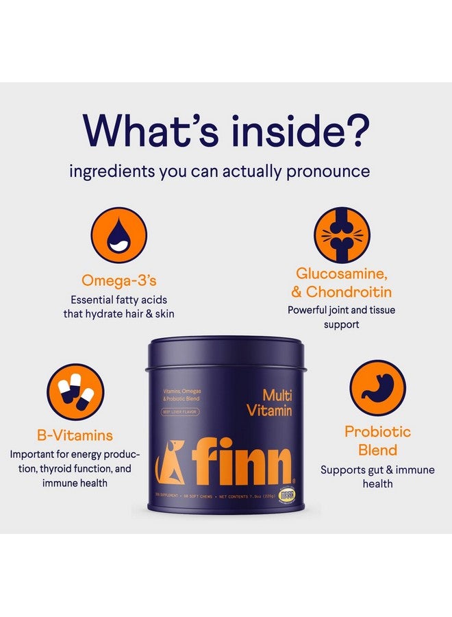 فين فيتامينات فين متعددة الاستخدامات للكلاب - مكمل غذائي يومي متعدد الفيتامينات للكلاب مع البروبيوتيك، وأوميغا 3، والجلوكوزامين | صحة الأمعاء والمناعة، ودعم المفاصل، وصحة القلب | 90 قرصًا طريًا للمضغ - Image 3