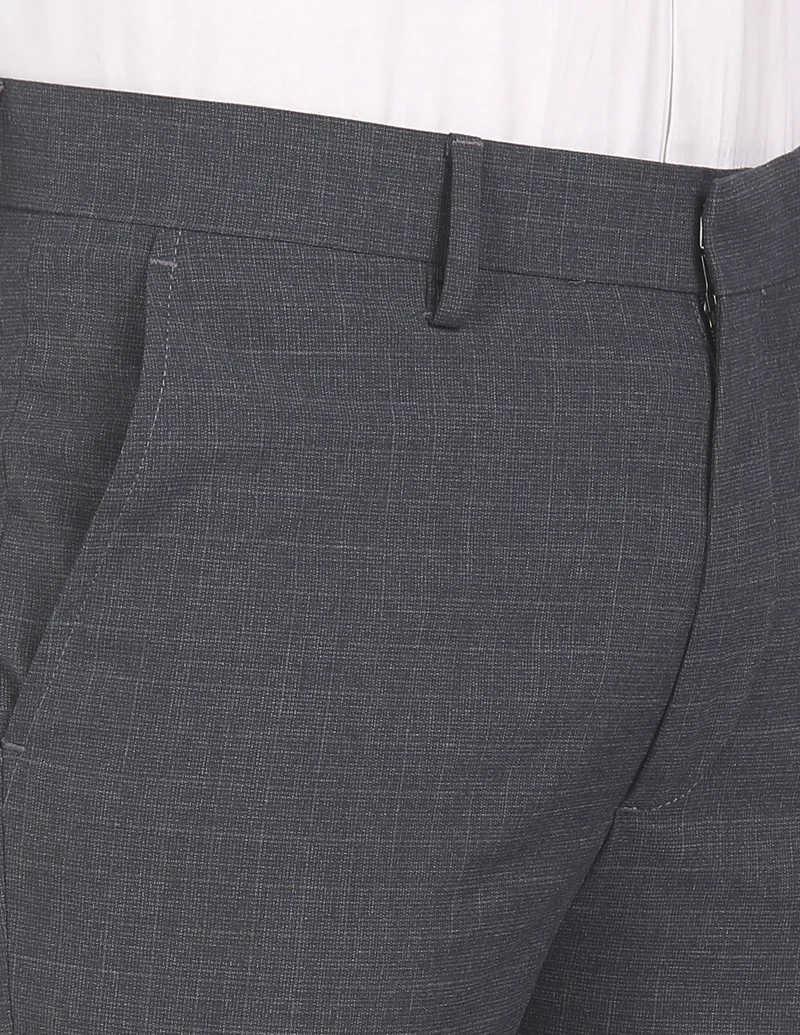 Arrow Grey Mid Rise Woven Check Formal Trousers for Men | Best Price UAE