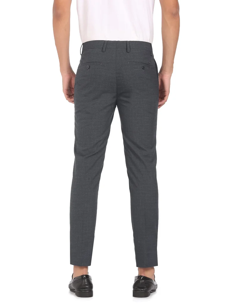 Arrow Grey Mid Rise Woven Check Formal Trousers for Men | Best Price UAE