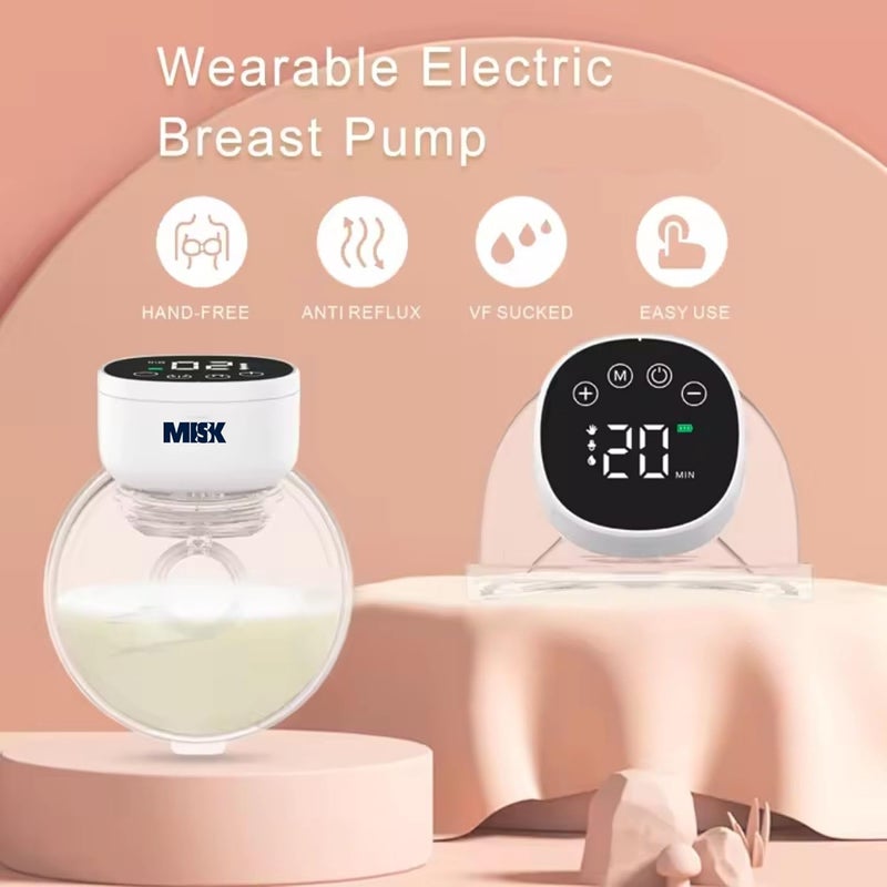 MISK Wearable Electric Breast Pump For Feeding Mothers, 3 Modes & 9 Levels, Digital Screen with Pause Function, 1200 mAh Battery, 210 ML Milk cup, Compact Portable & Skin friendly BPA Free - Image 4