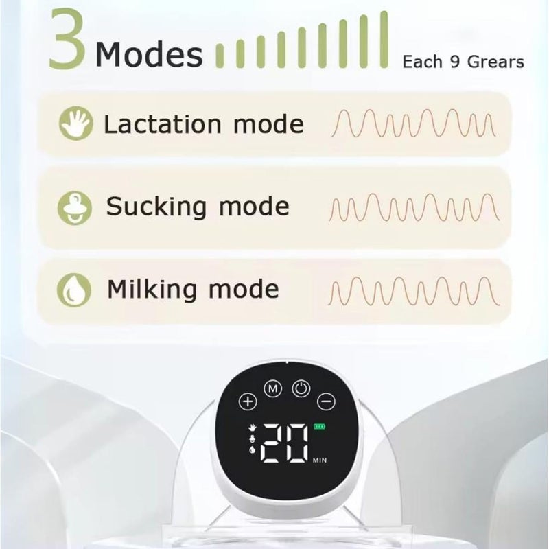 MISK Wearable Electric Breast Pump For Feeding Mothers, 3 Modes & 9 Levels, Digital Screen with Pause Function, 1200 mAh Battery, 210 ML Milk cup, Compact Portable & Skin friendly BPA Free - Image 2